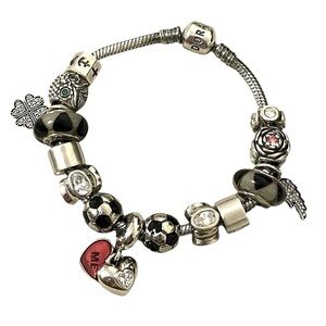 Pandora 15 charm Silver and Black Charm Bracelet